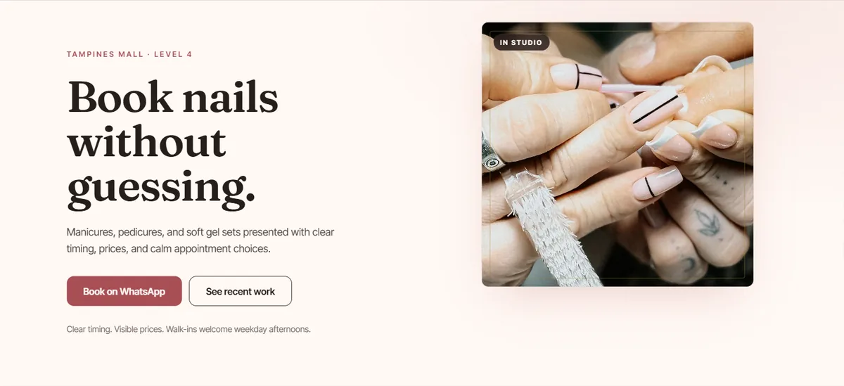 Tampines Nail Lounge homepage hero preview screenshot